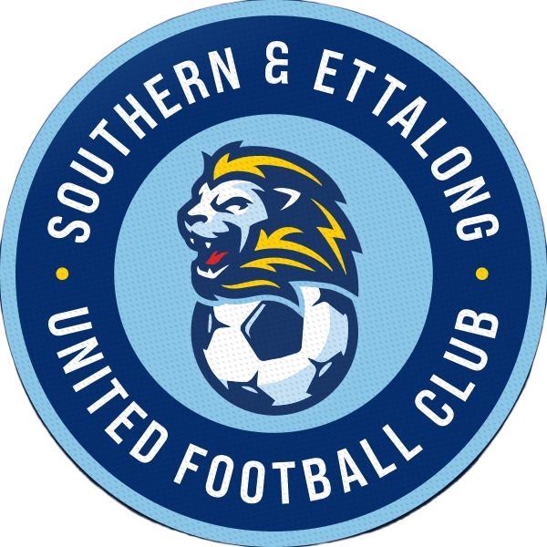 Southern & Ettalong United Football Club logo featuring a lion and soccer ball, representing community sports and active living initiatives by Life Medical Imaging.