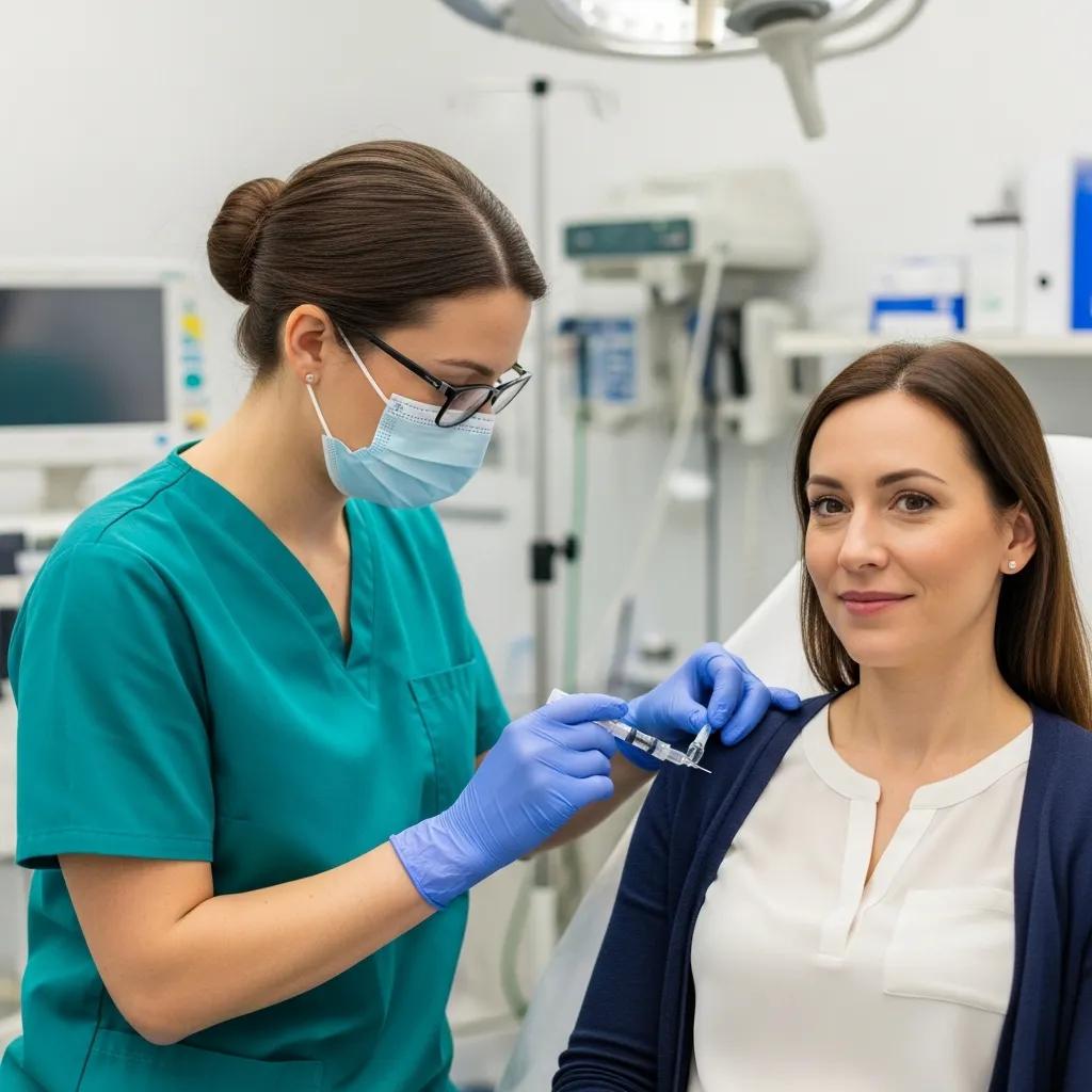 Close-up of an epidural steroid injection procedure near the spine
