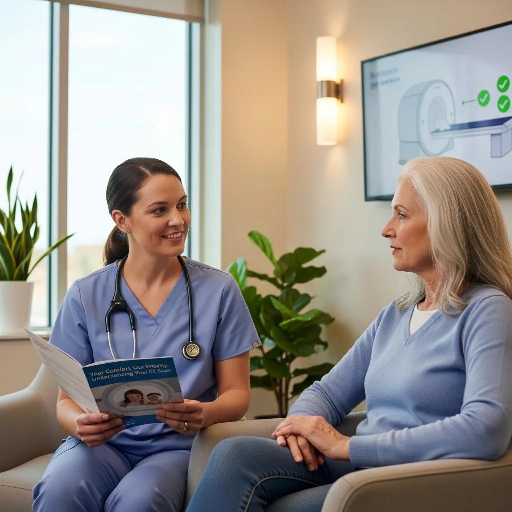 Clinician discussing CT scan safety and risks with a patient
