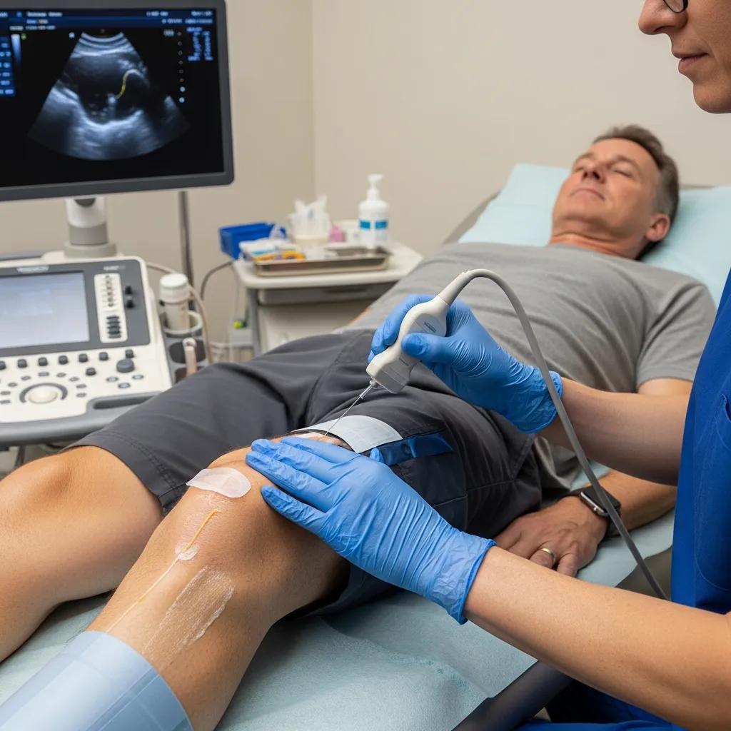 Ultrasound‑guided nerve block injection being performed to target a peripheral nerve