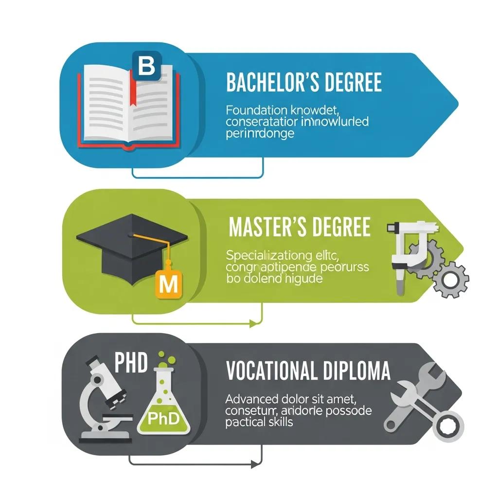 Icons showing degree types: Bachelor's, Master's, PhD and vocational certificates