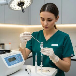 Medical professional preparing for PRP injection in a modern clinic