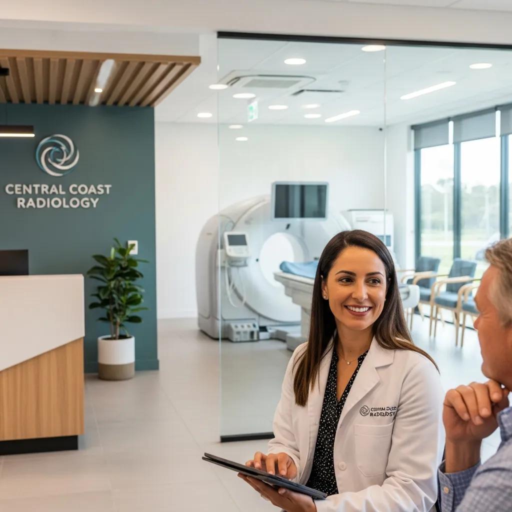 Modern medical imaging clinic with a radiologist and patient interaction