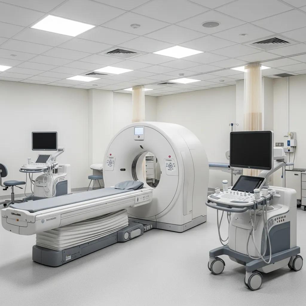 Modern medical imaging facility with advanced CT and ultrasound machines