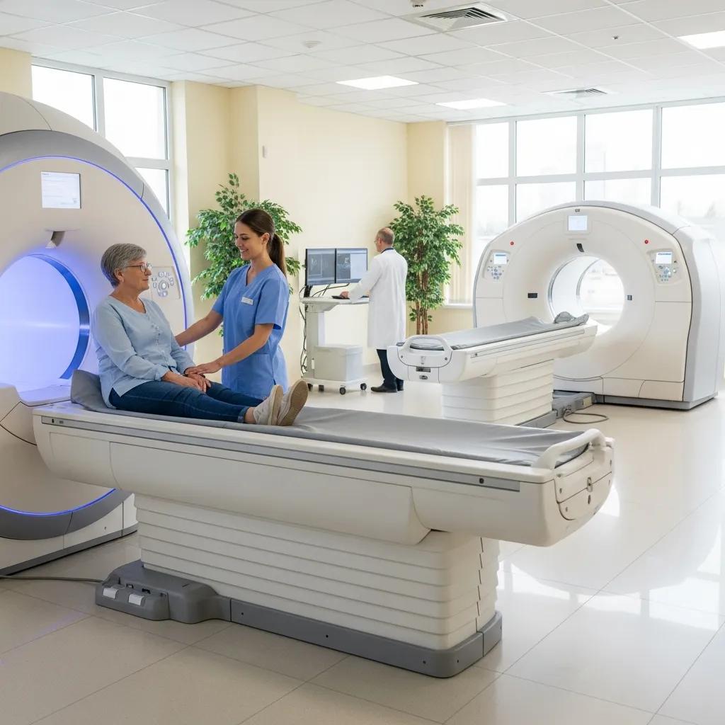 Modern medical imaging facility with advanced diagnostic equipment and healthcare professionals