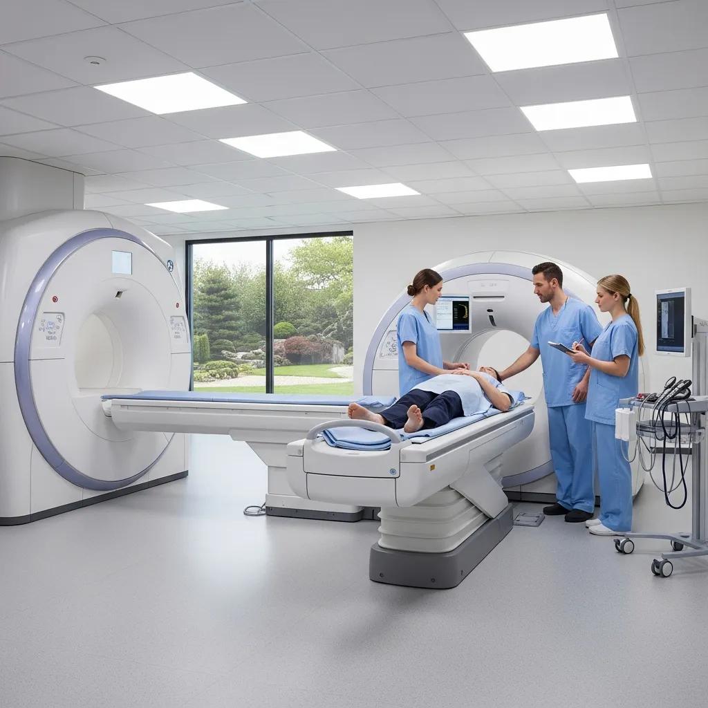 Modern medical imaging room with CT and MRI machines, highlighting advanced technology in healthcare
