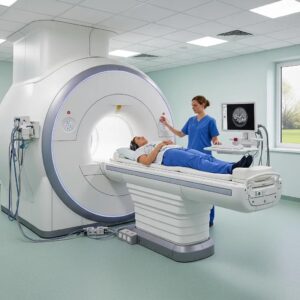 Modern MRI machine in a clinical setting for brain scans