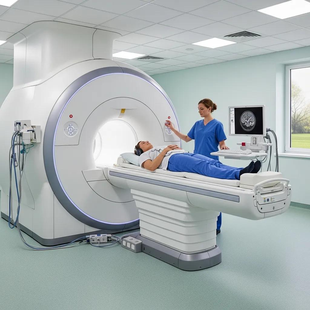 Modern MRI machine in a clinical setting for brain scans