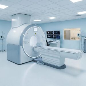 Modern MRI machine in a clinical setting, highlighting advanced technology and clean environment