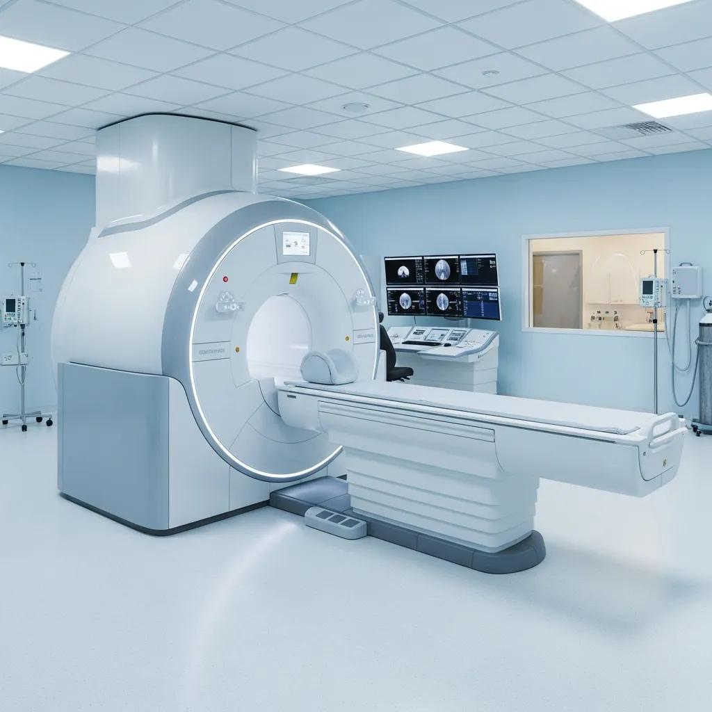 Modern MRI machine in a clinical setting, highlighting advanced technology and clean environment