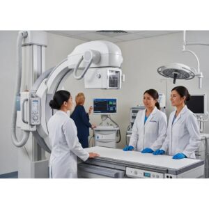 Modern X-ray machine in a clinical setting, highlighting advanced technology and professional medical environment