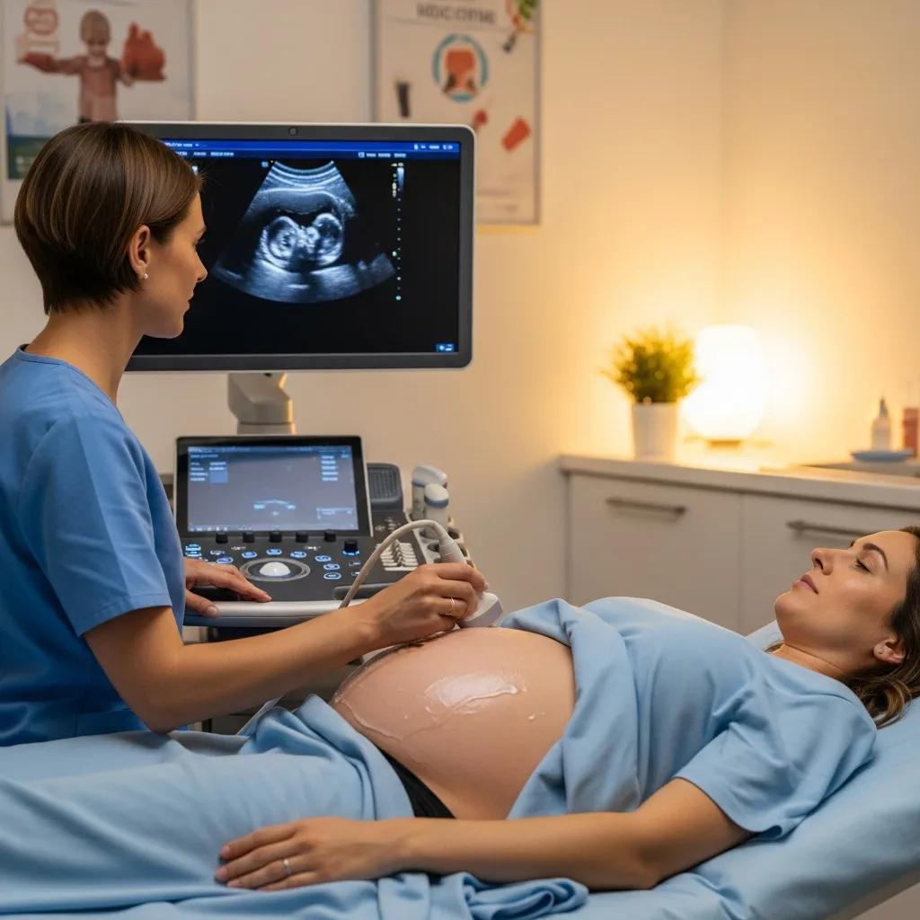Sonographer performing an obstetric ultrasound, highlighting patient care and imaging advantages