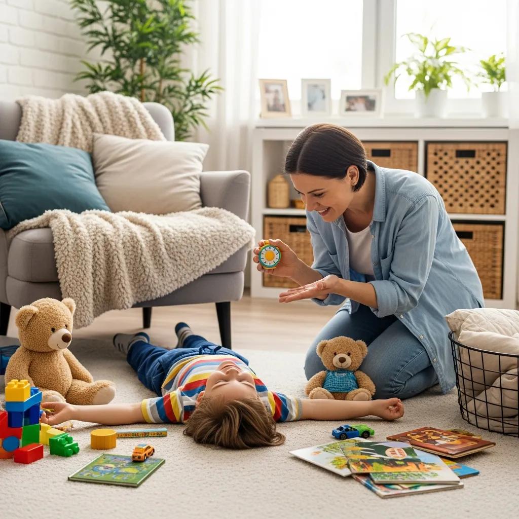 Parent and child practising being still at home for scan preparation