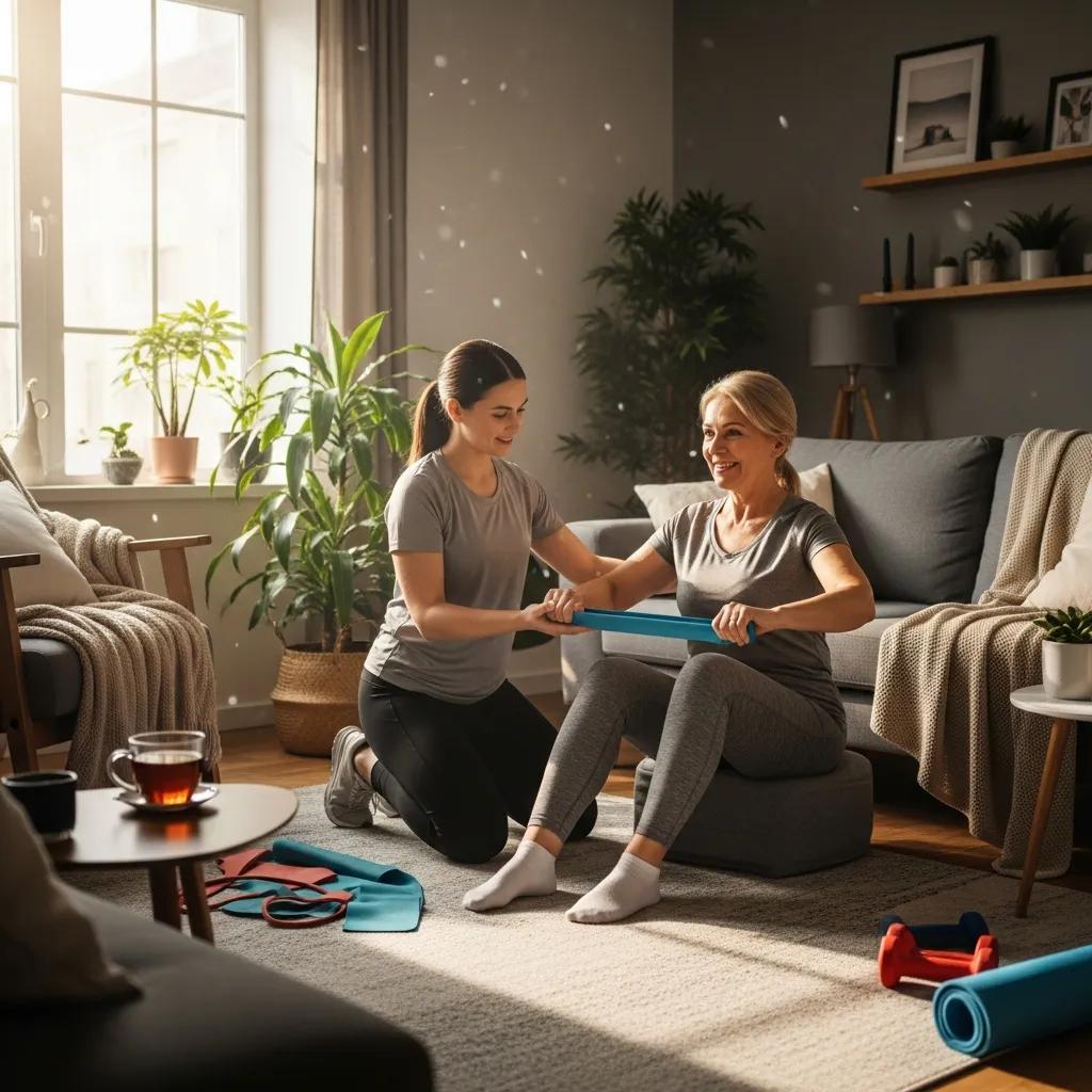 Patient performing guided rehabilitation exercises after PRP therapy