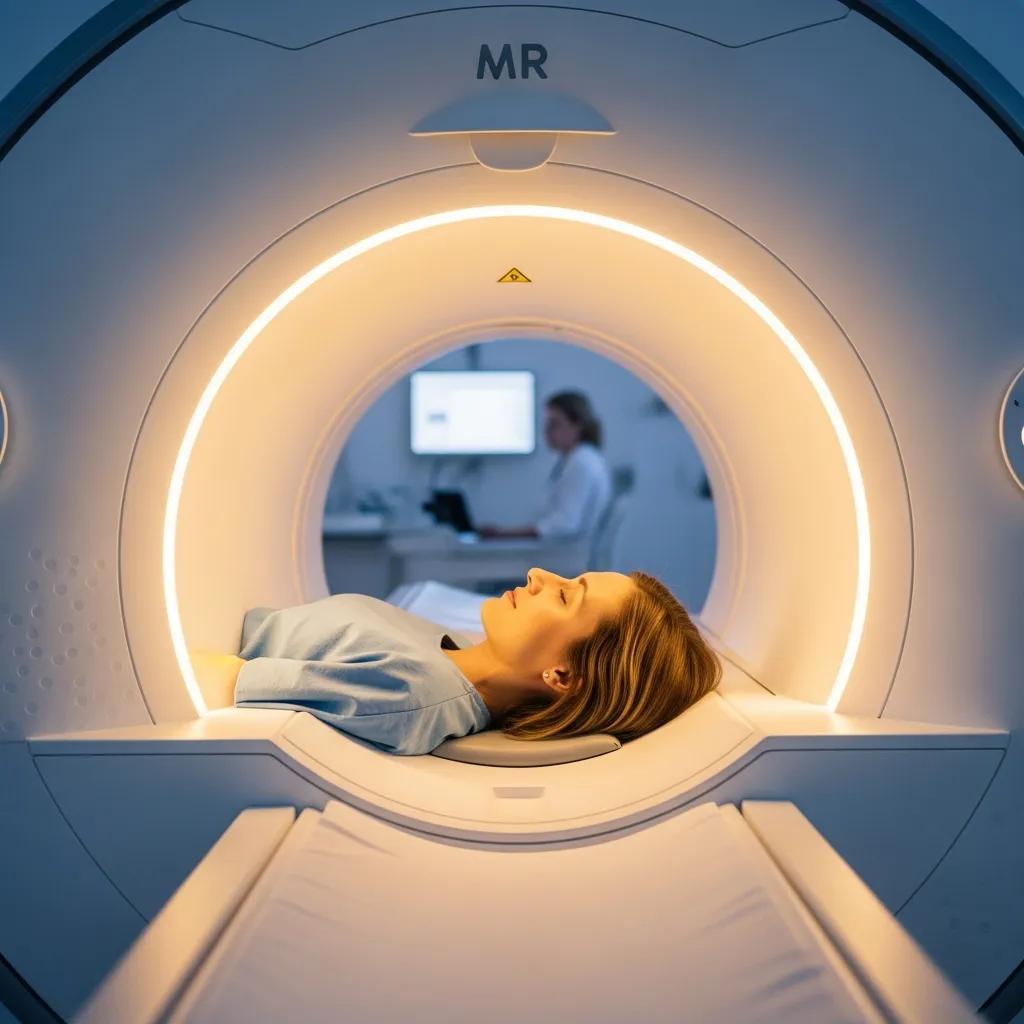 Patient positioned inside an MRI scanner, demonstrating a calm, supported scanning experience