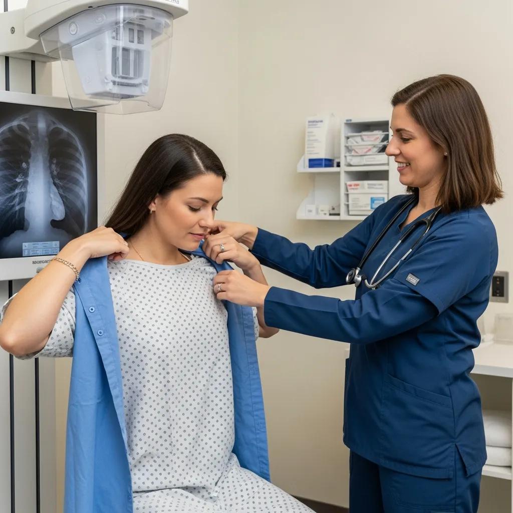 Person preparing for a chest X‑ray at a clinic, highlighting simple steps to be ready for the scan