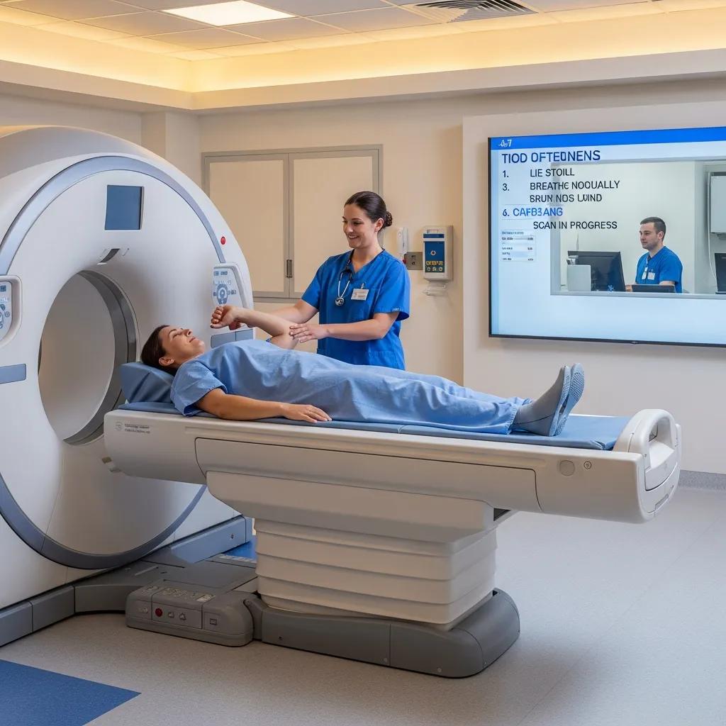 Patient receiving preparation instructions before a CT scan
