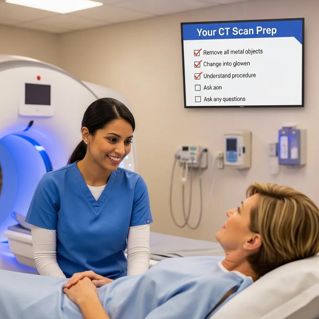Patient preparing for a CT scan with medical staff, highlighting the importance of preparation and support