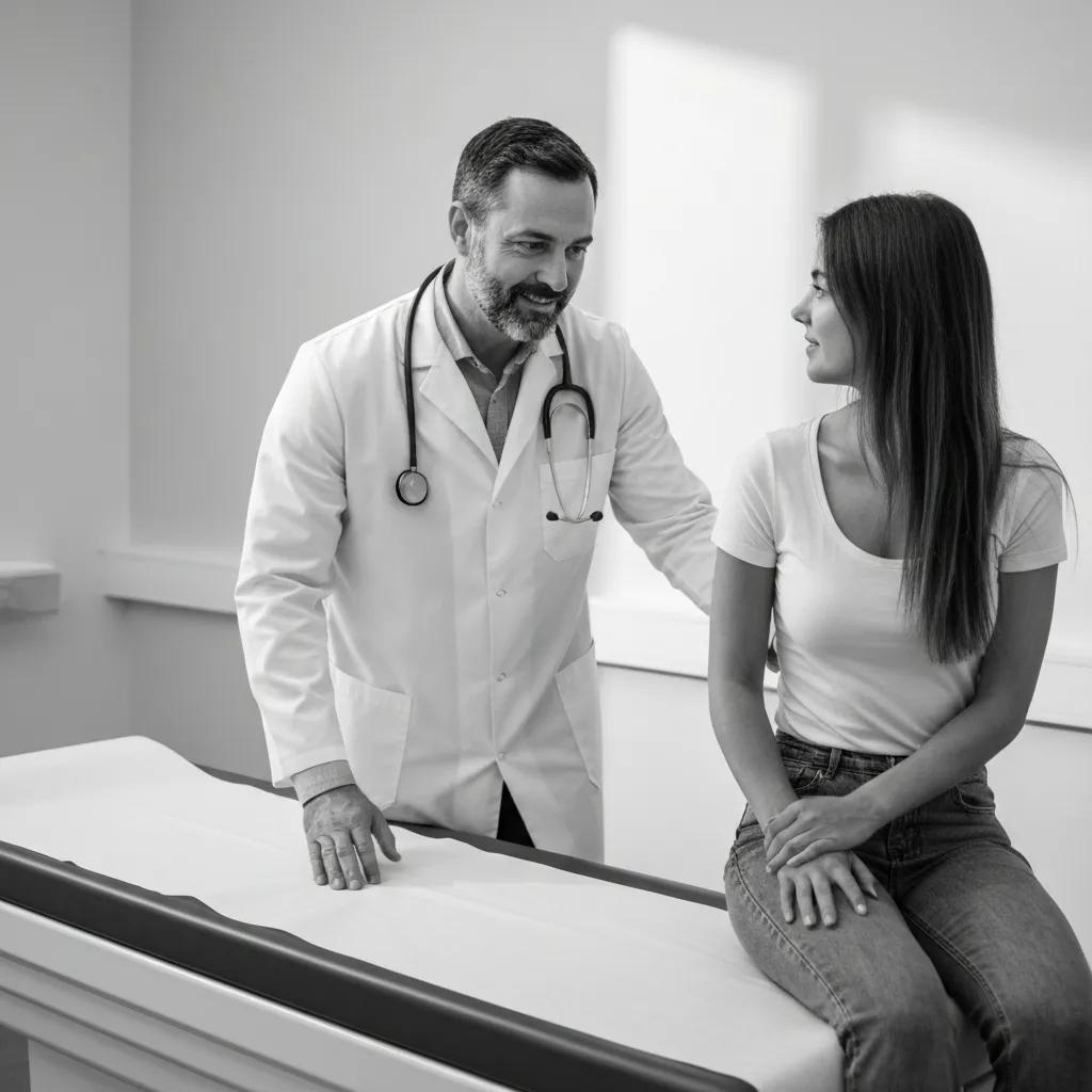 Patient preparing for a CT scan with technician, emphasizing the importance of preparation for diagnostic imaging
