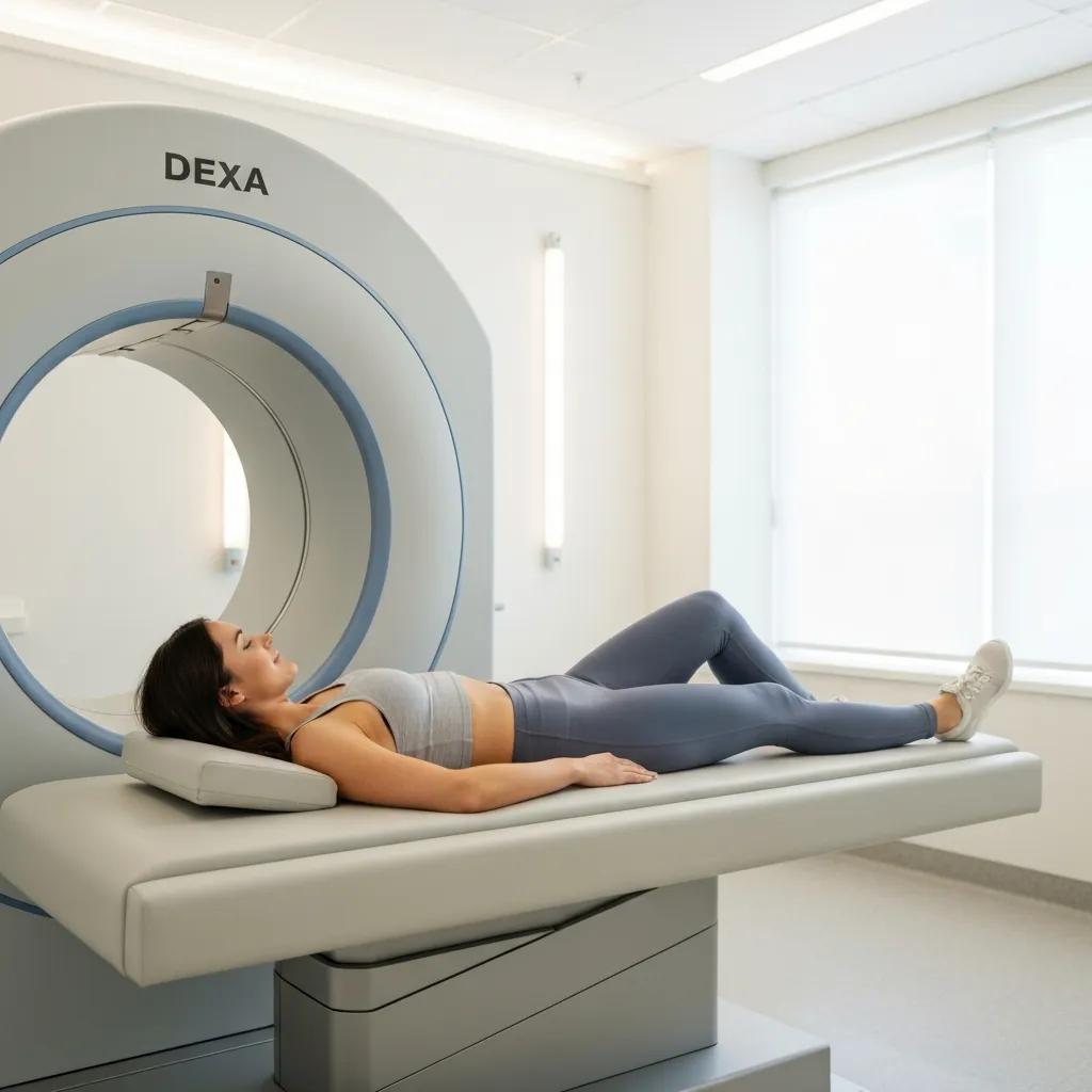 Patient preparing for a DEXA scan in a medical setting