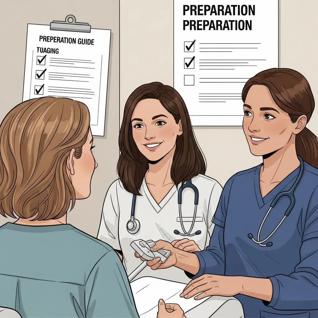 Patient preparing for a scan while speaking with a technician