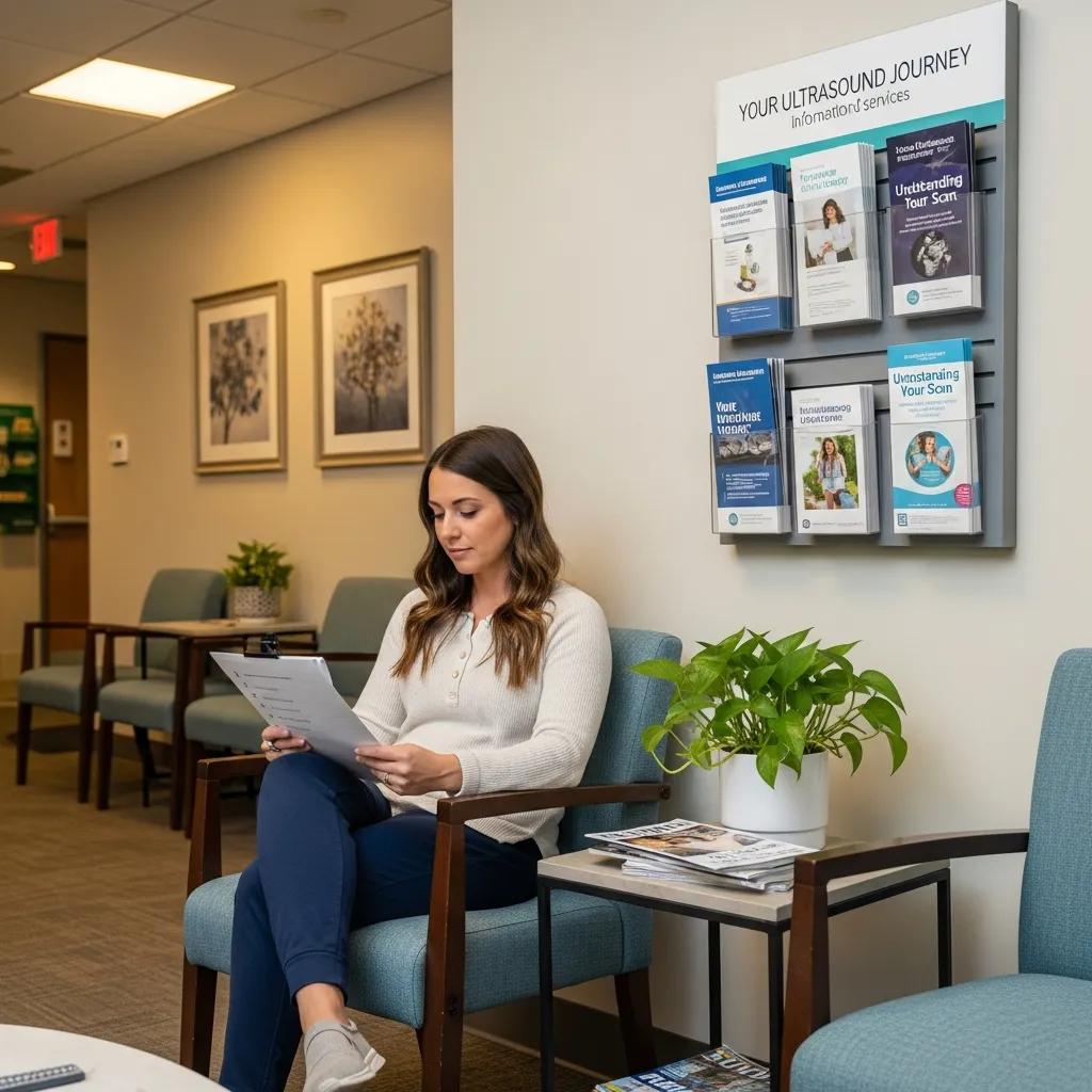 Patient preparing for an ultrasound appointment in a welcoming clinic setting
