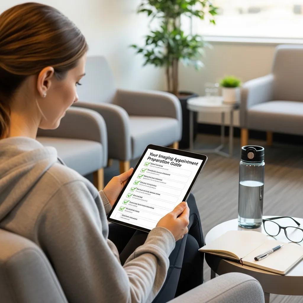 Patient preparing for their imaging appointment with a checklist and personal items