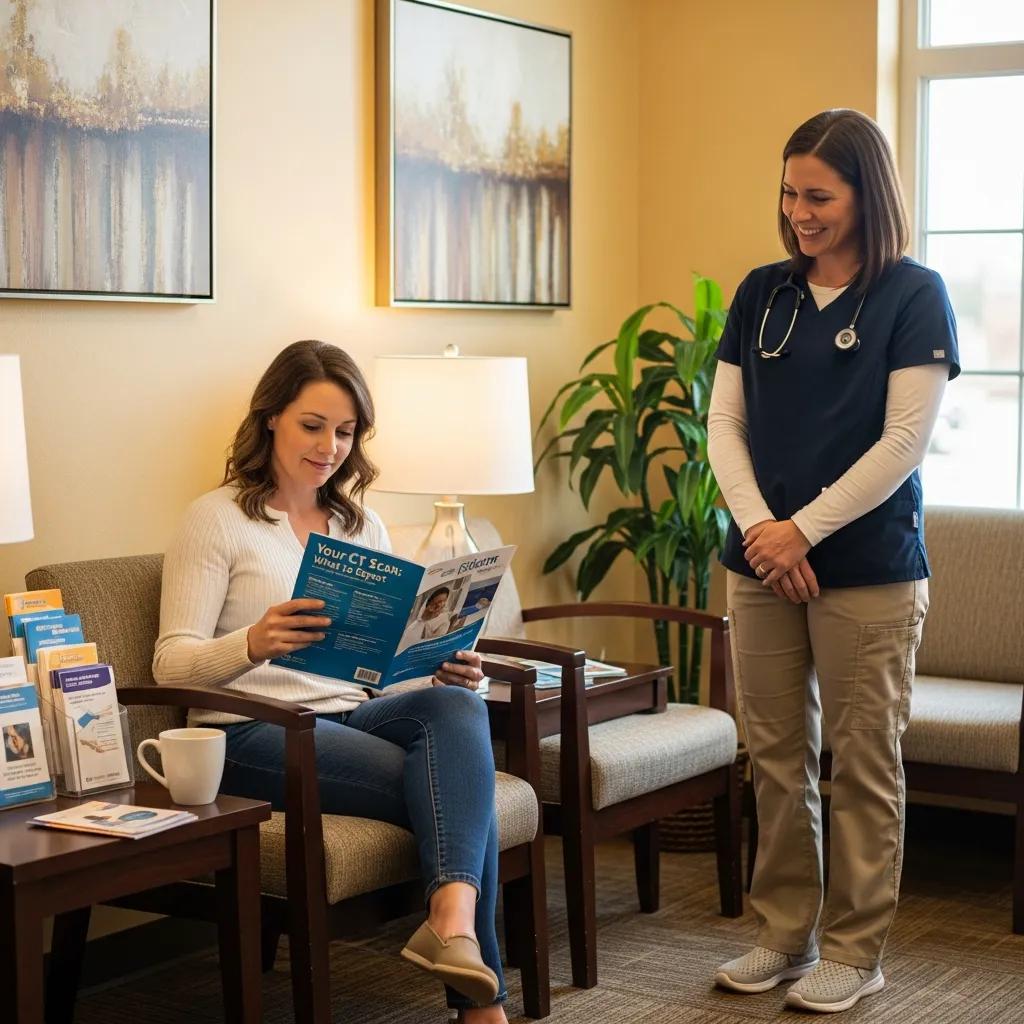 Patient reading clear CT preparation instructions in a friendly clinic setting