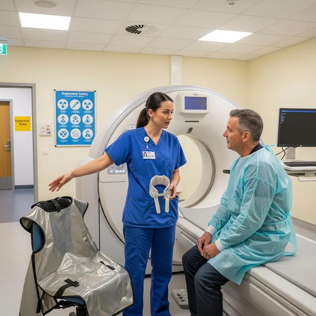 Radiographer discussing safety and procedure with a patient