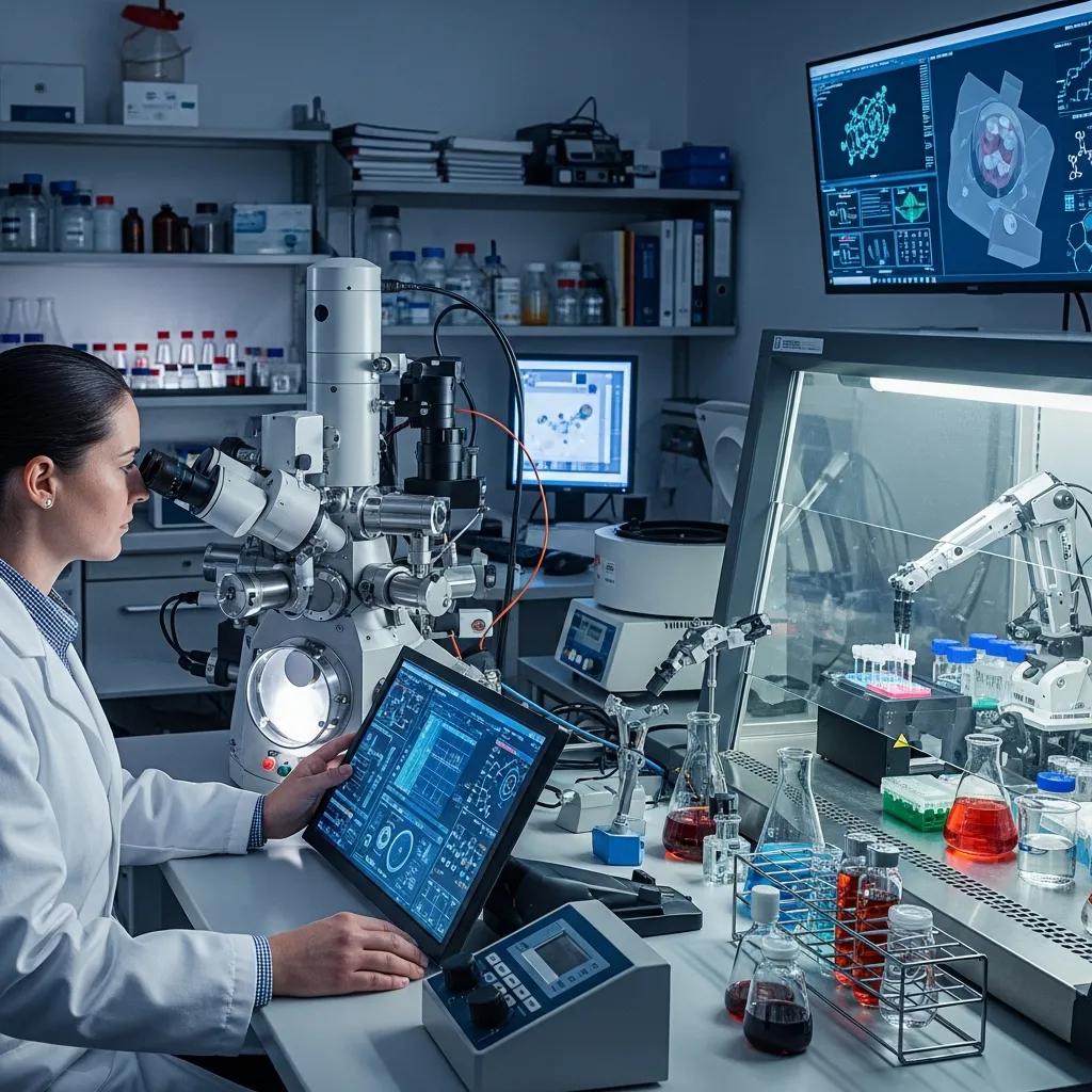 Graduate in a lab coat working with laboratory equipment, illustrating science career opportunities
