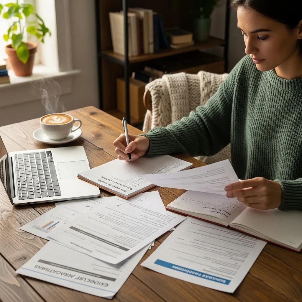 Student checking finances and scholarship information while planning study costs