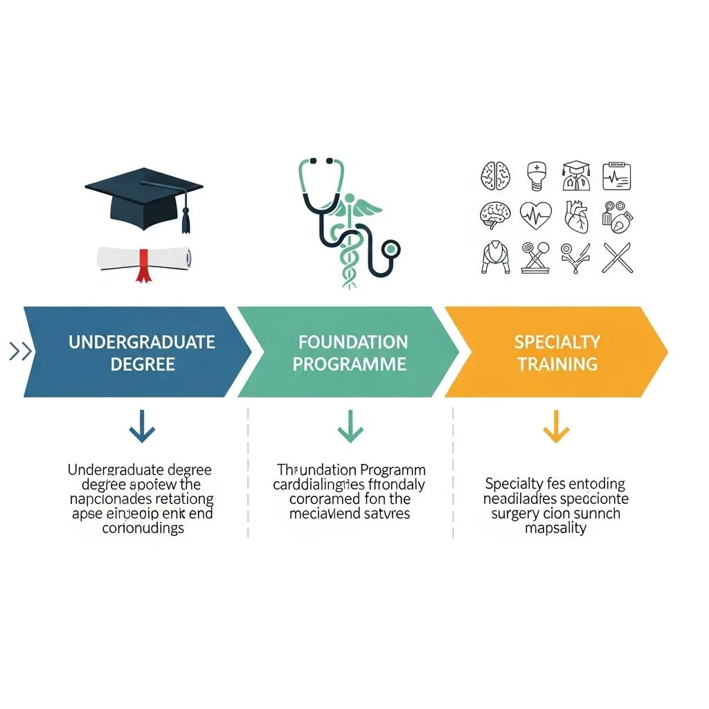 Diagram showing the medical career pathway from undergraduate degree to specialty training
