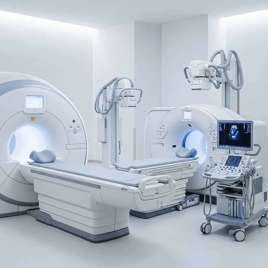 Different types of diagnostic imaging equipment including MRI, CT, ultrasound, and X-ray