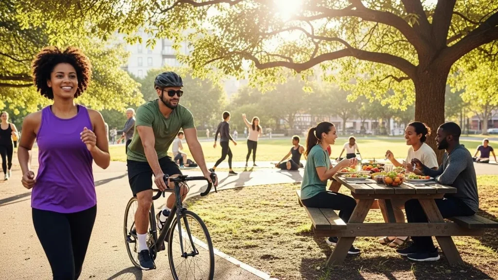 Diverse group of individuals participating in heart-healthy activities, promoting cardiovascular wellness